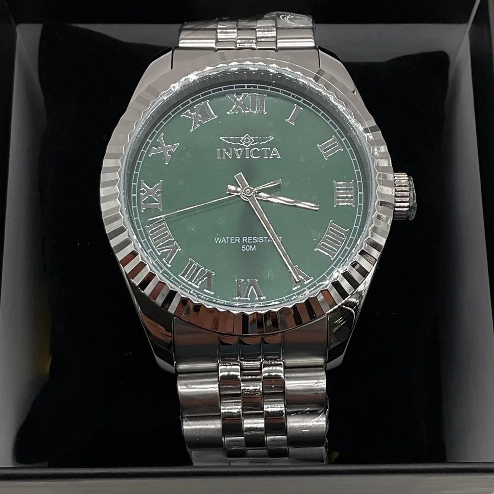 Invicta Specialty‎ 43mm Mens Watch Green Dial Stainless Steel Fluted Bezel New